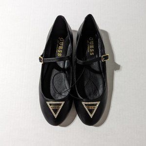 Women's Guess Logo Mary Jane Style Ballet Black Flat‎ Shoes with Straps